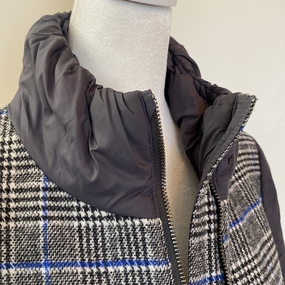 Orby plaid Coat Wool/Puffer Jacket Women’s  L Mixed media zip up zip down - Picture 4 of 13